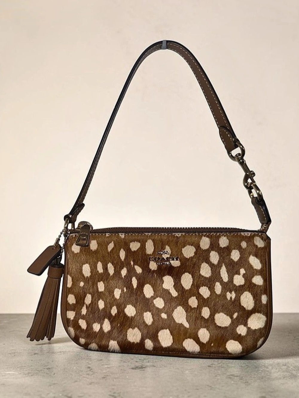 Coach Nolita 19 With Deer Print Haircalf Brown & White Shoulder Bag